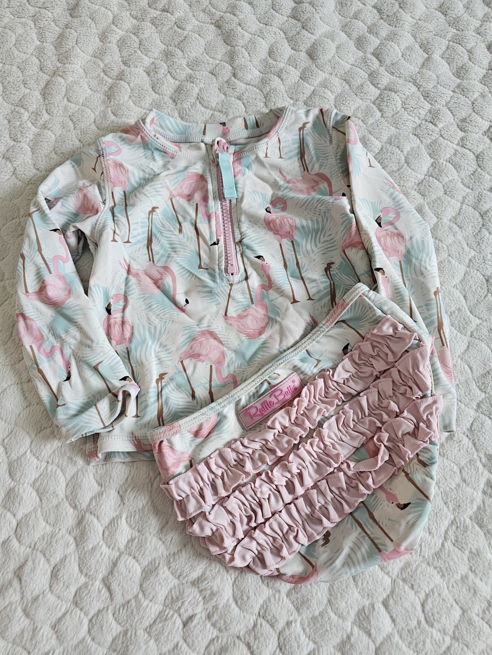 Ruffle Butts Toddler Flamingo Ruffle Swim Suit 3T Set